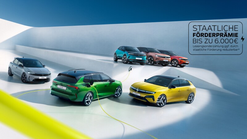 Verschiedene Opel Electric Modelle, teilweise zum laden angeschlossen