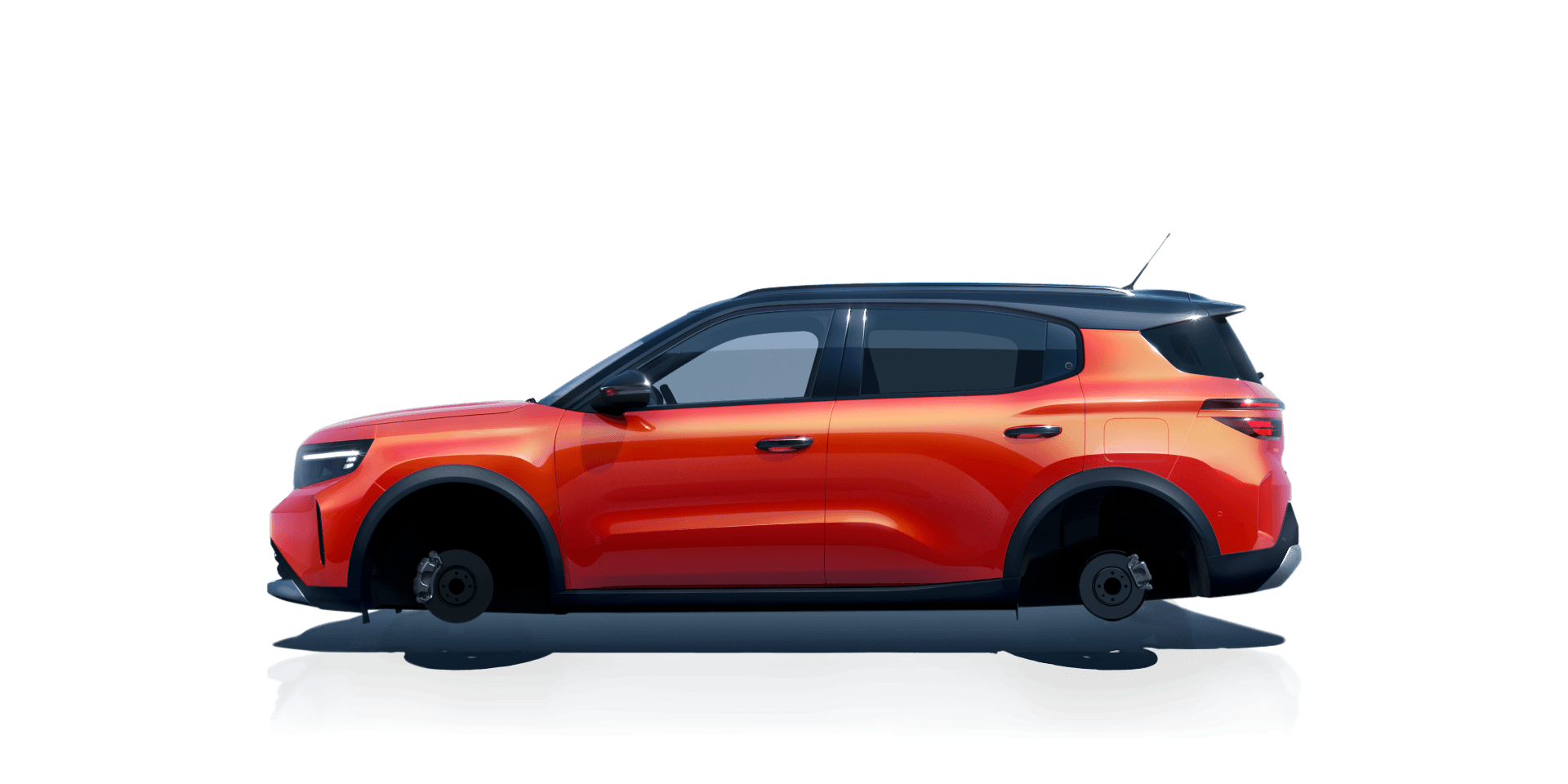 Orangener Opel Frontera in der Seitenansicht